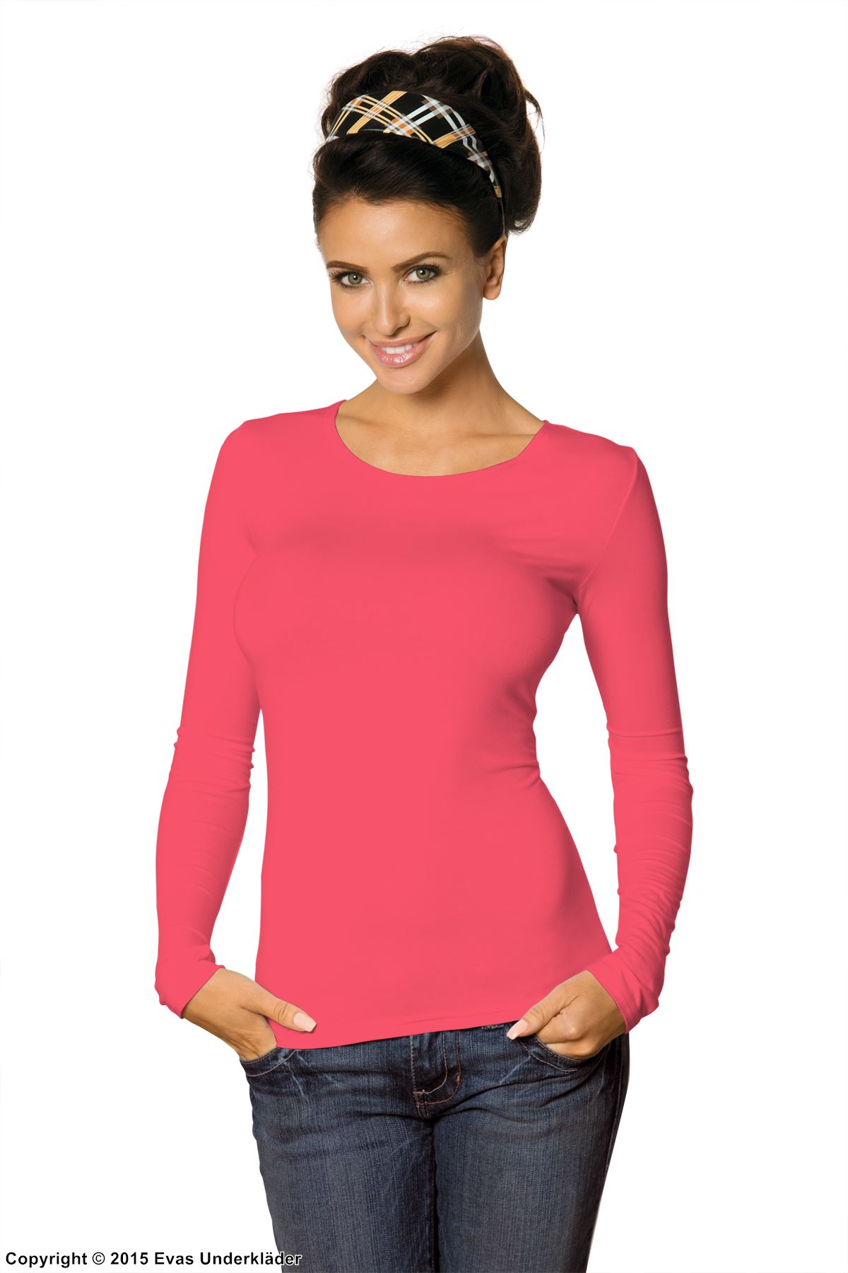 Long sleeve top, viscose, without pattern